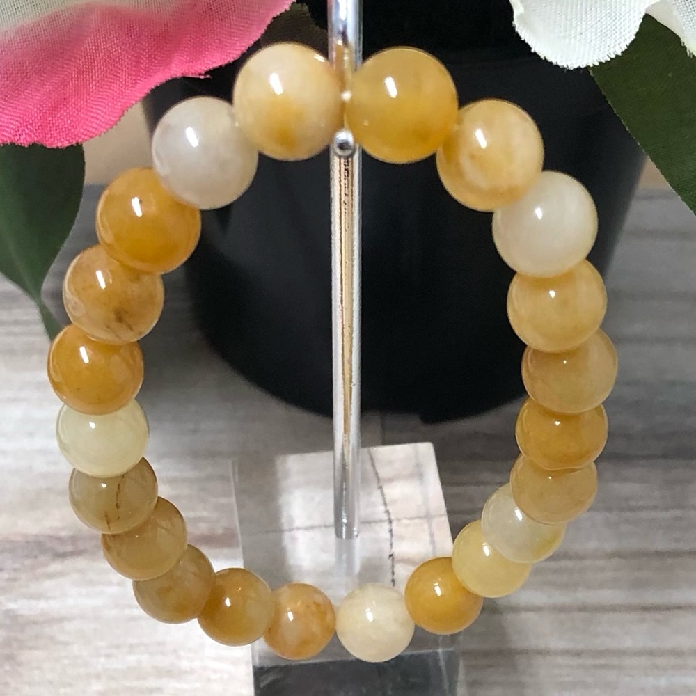 Yellow Topaz Natural Stone Beads Stretchable Bracelet 7" - 8mm Beads Best Gift